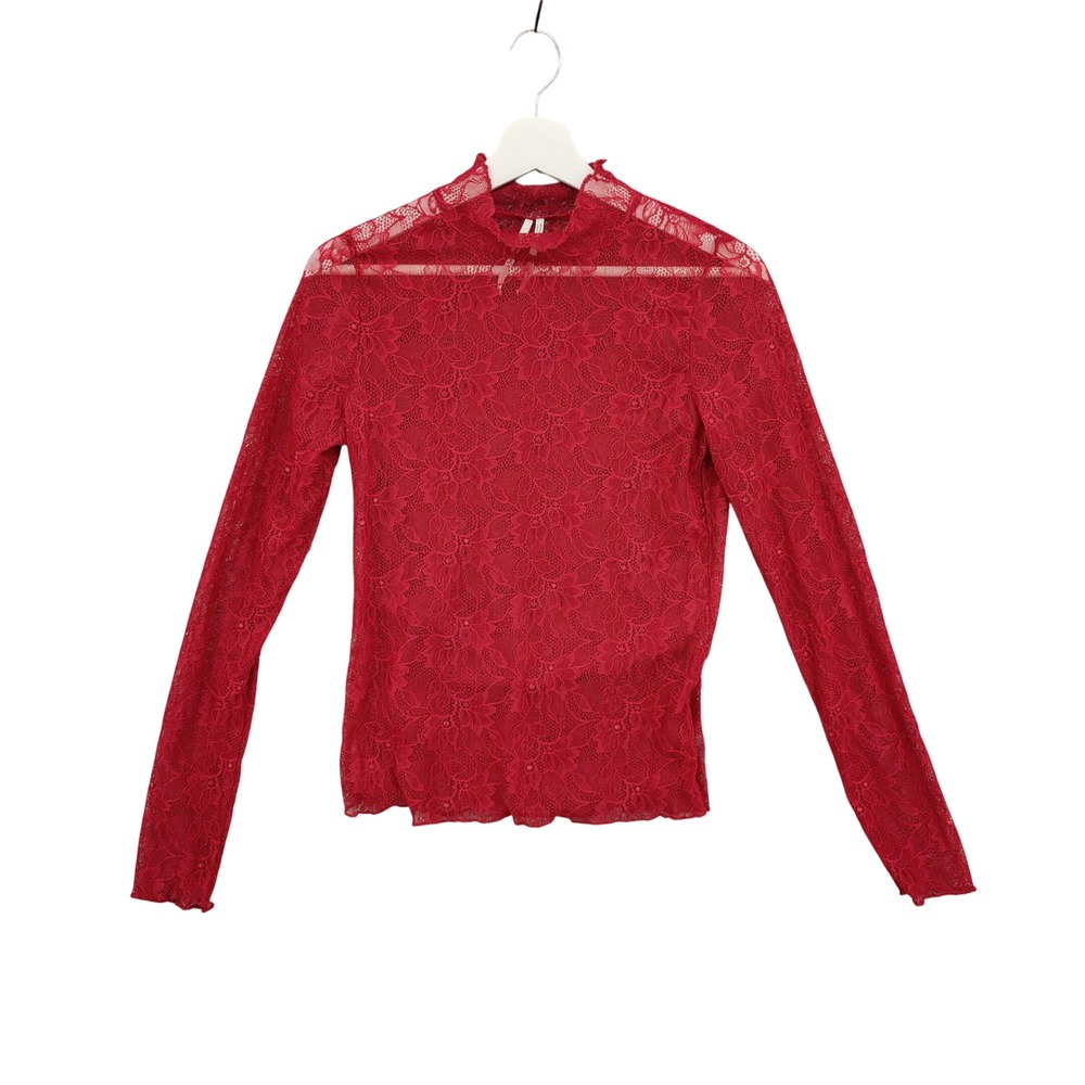 Anthropologie Womens Romantic Gothic Victorian Lace Top S Red Sheer Long Sleeve